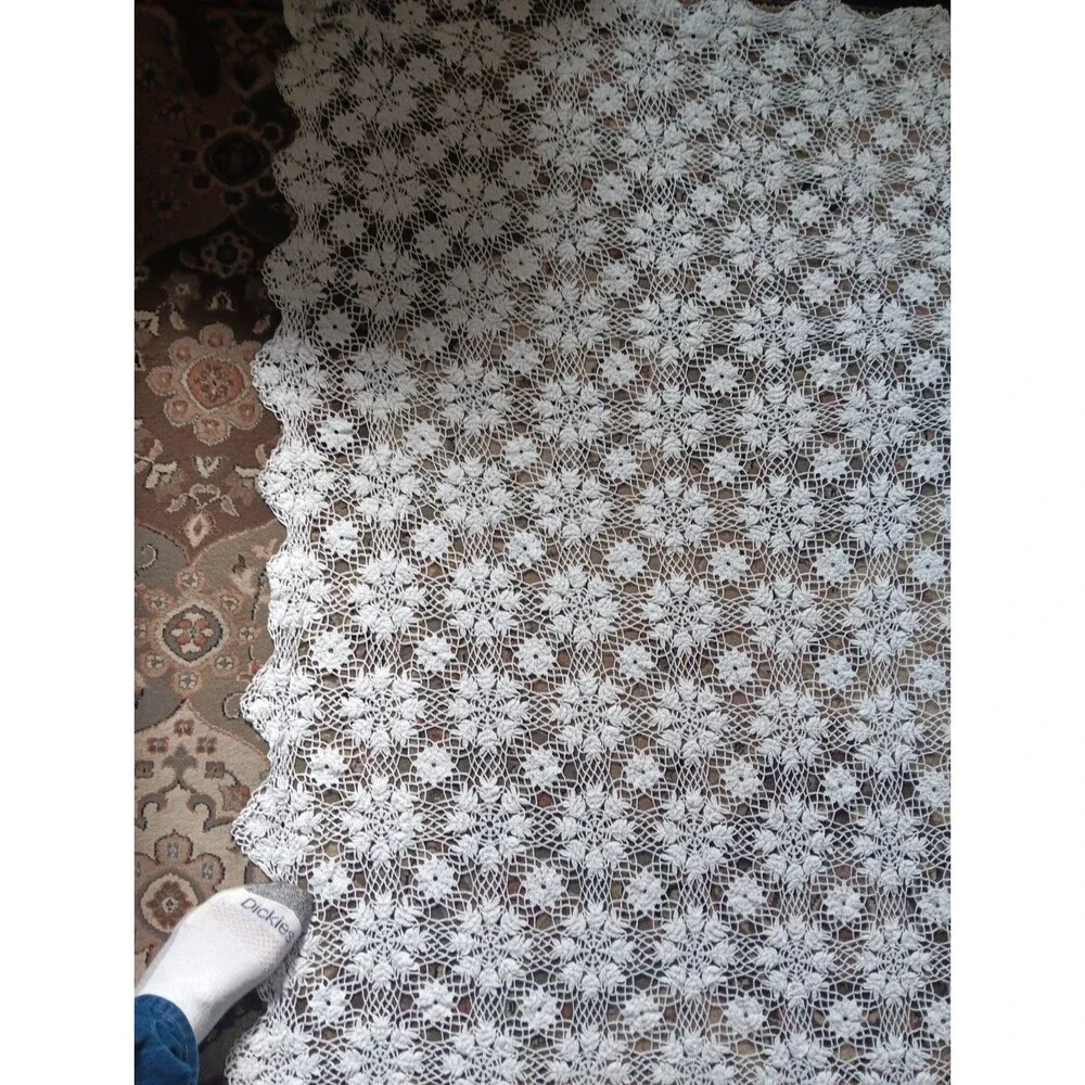 Vtg Hand Crochet Table Cloth  60
